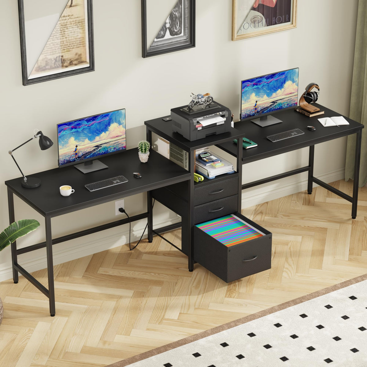 Two Person Desk with Charging Station L56065