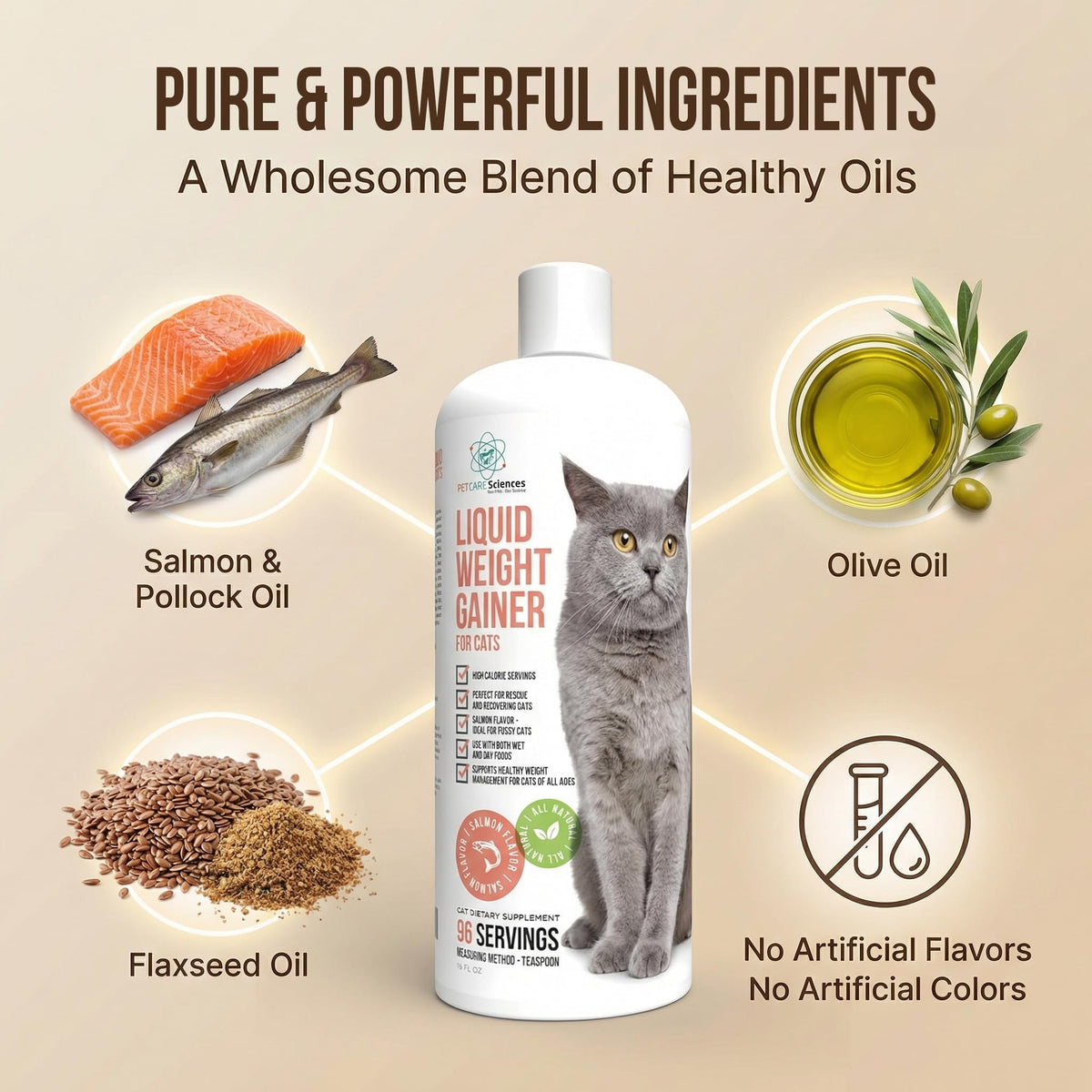 High Calorie Cat Weight Gainer Supplement Salmon Flavor 16oz J9854