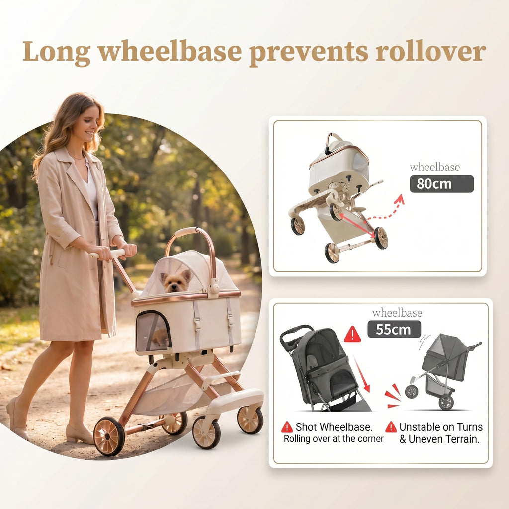 Pink Pet Stroller with One-Touch Brake J767