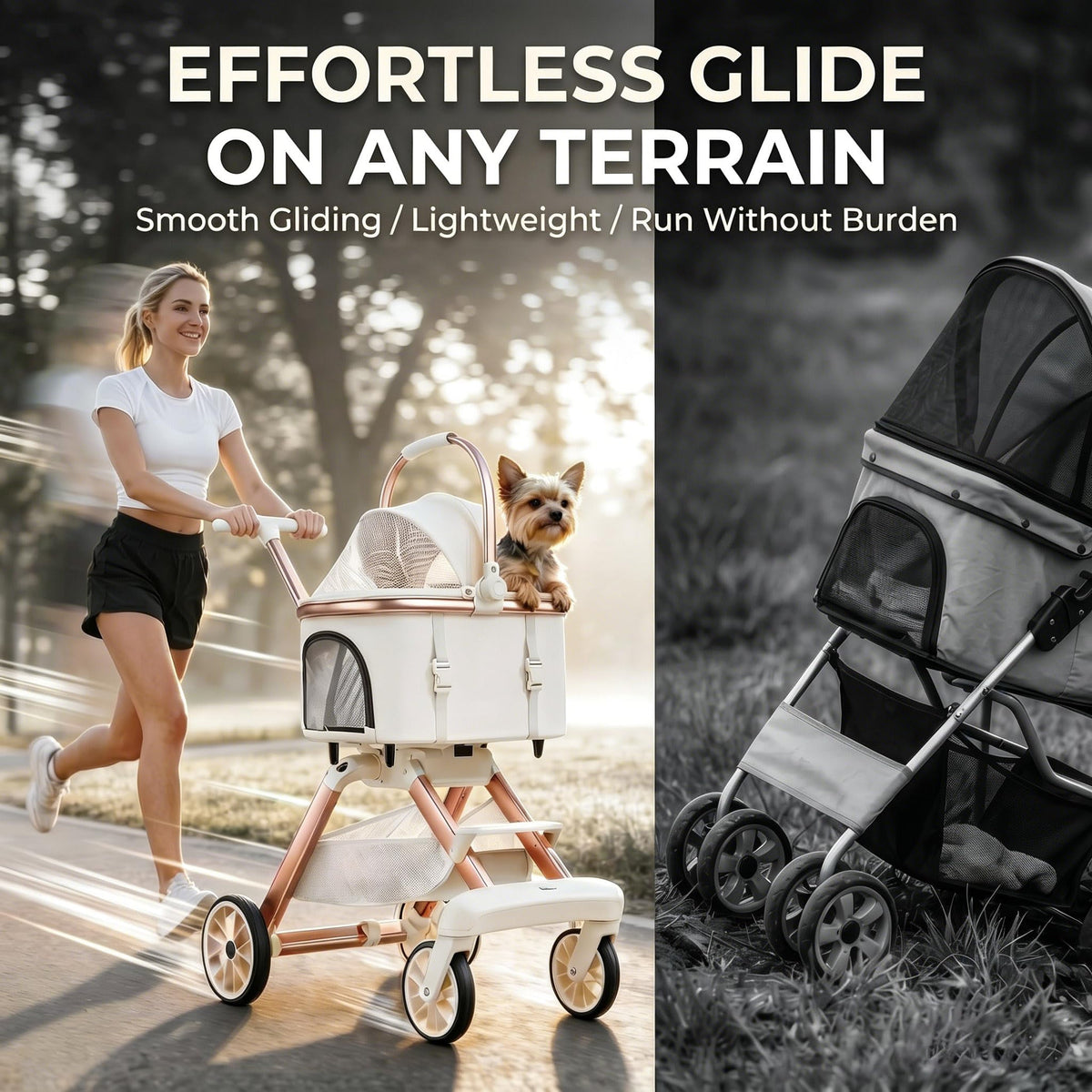 Pink Pet Stroller with One-Touch Brake J767