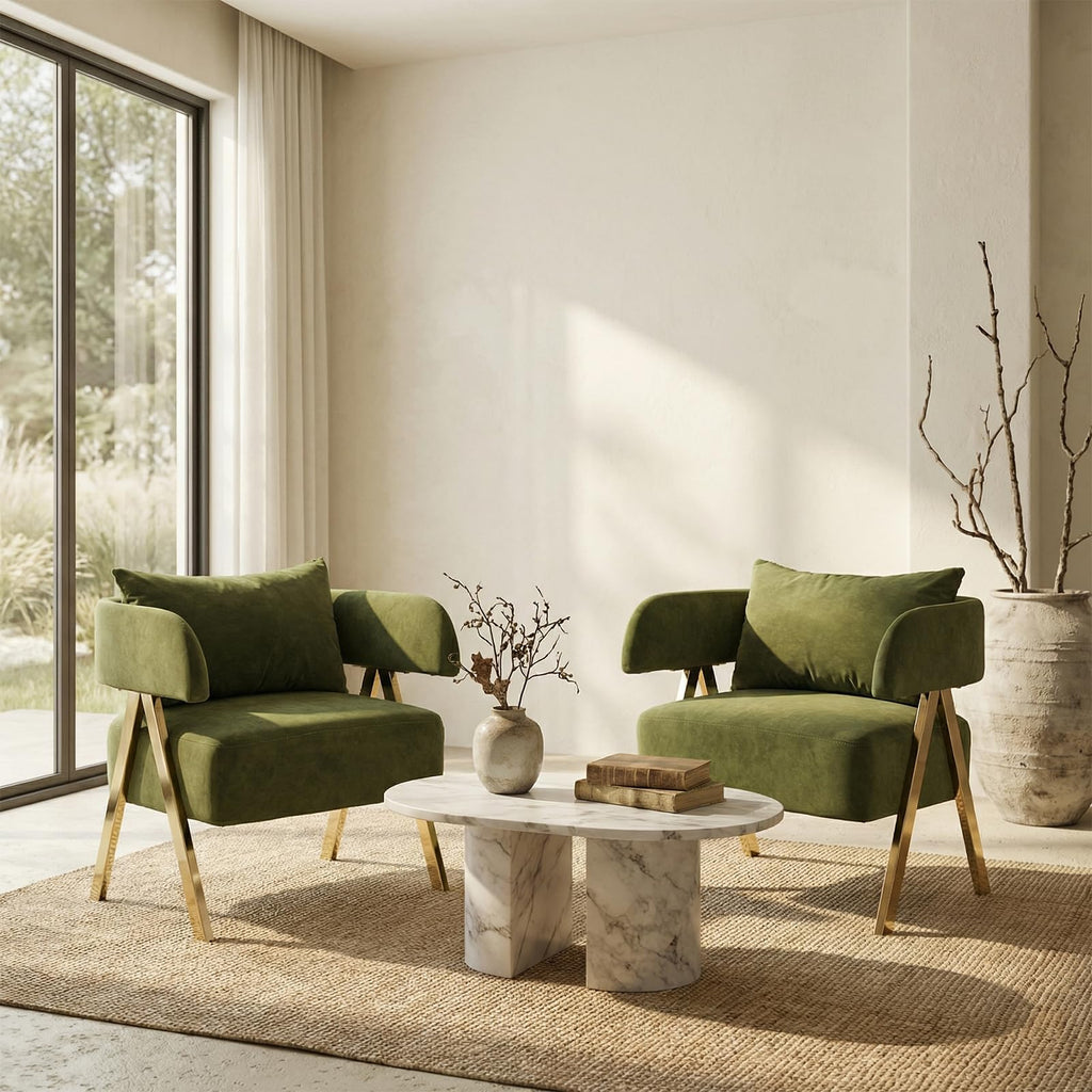 Green Velvet Dining Chairs Set of 2 with Arms K800