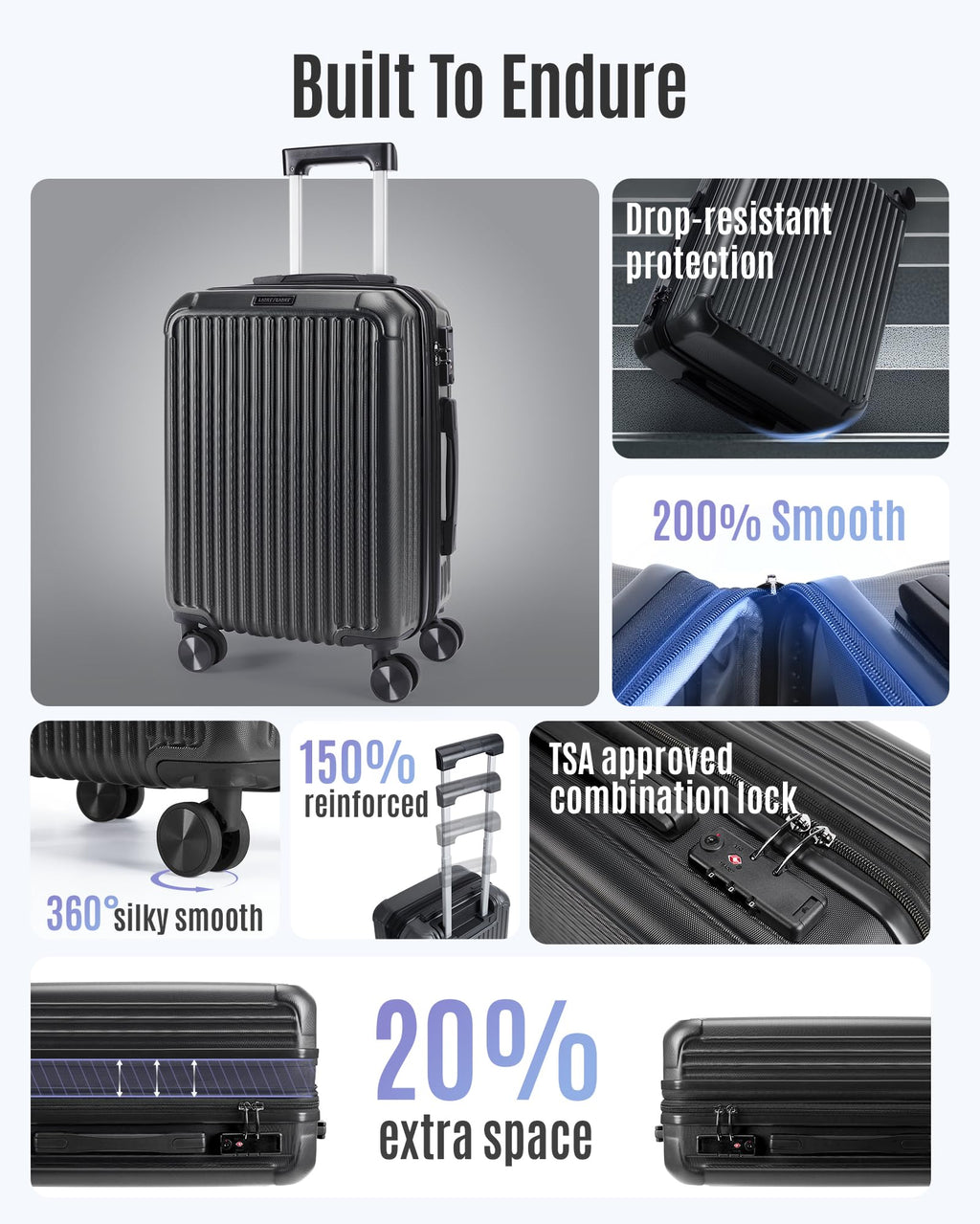 20 Inch Carry On Luggage Black I6721