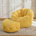 Yellow Faux Fur Bean Bag Chair with Ottoman F282