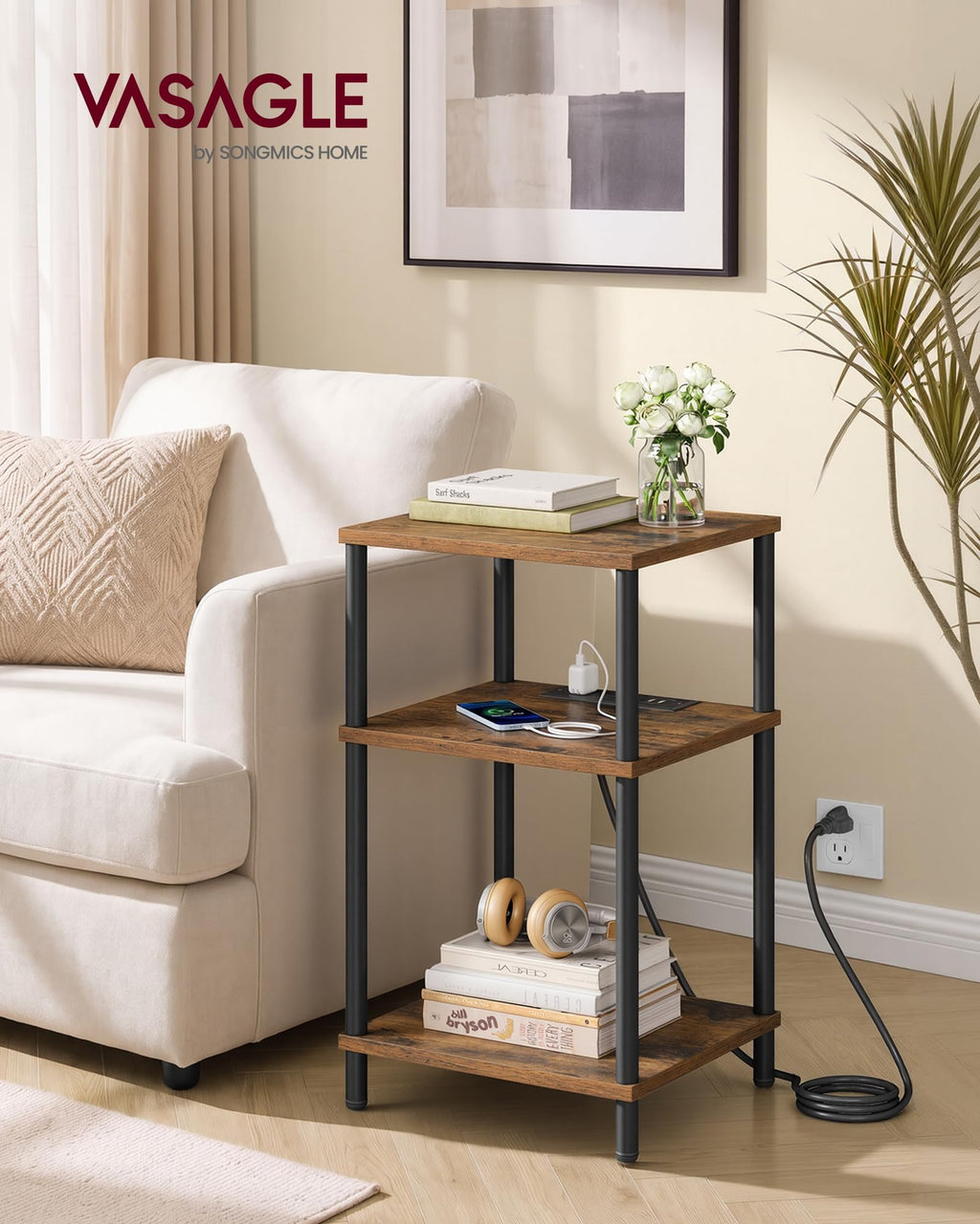 Side Table with Charging Station, 3-Tier End Table G607183