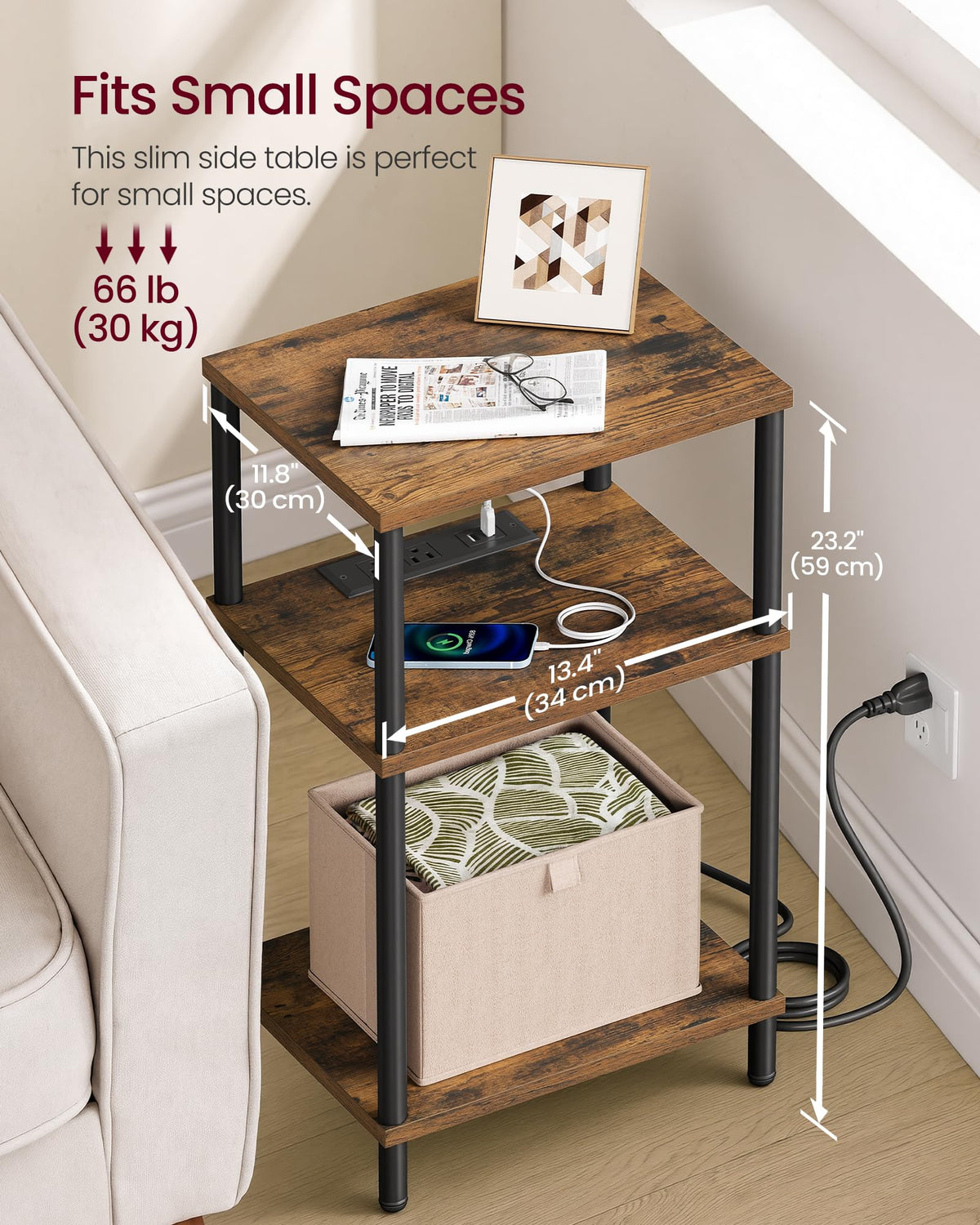 Side Table with Charging Station, 3-Tier End Table G607183