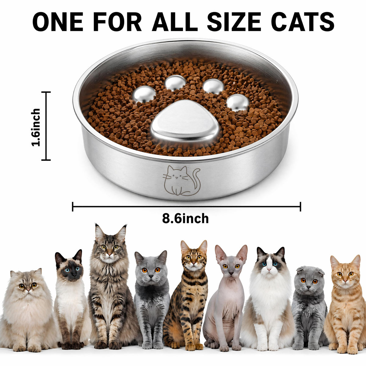 Stainless Steel Slow Feeder Cat Bowl E877831