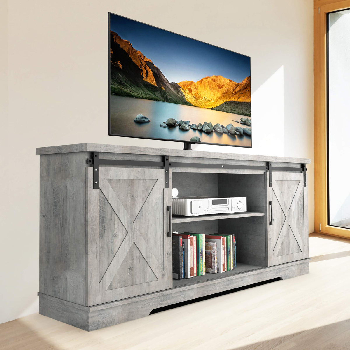 65 Inch Oak TV Stand with Storage Cabinet N3203