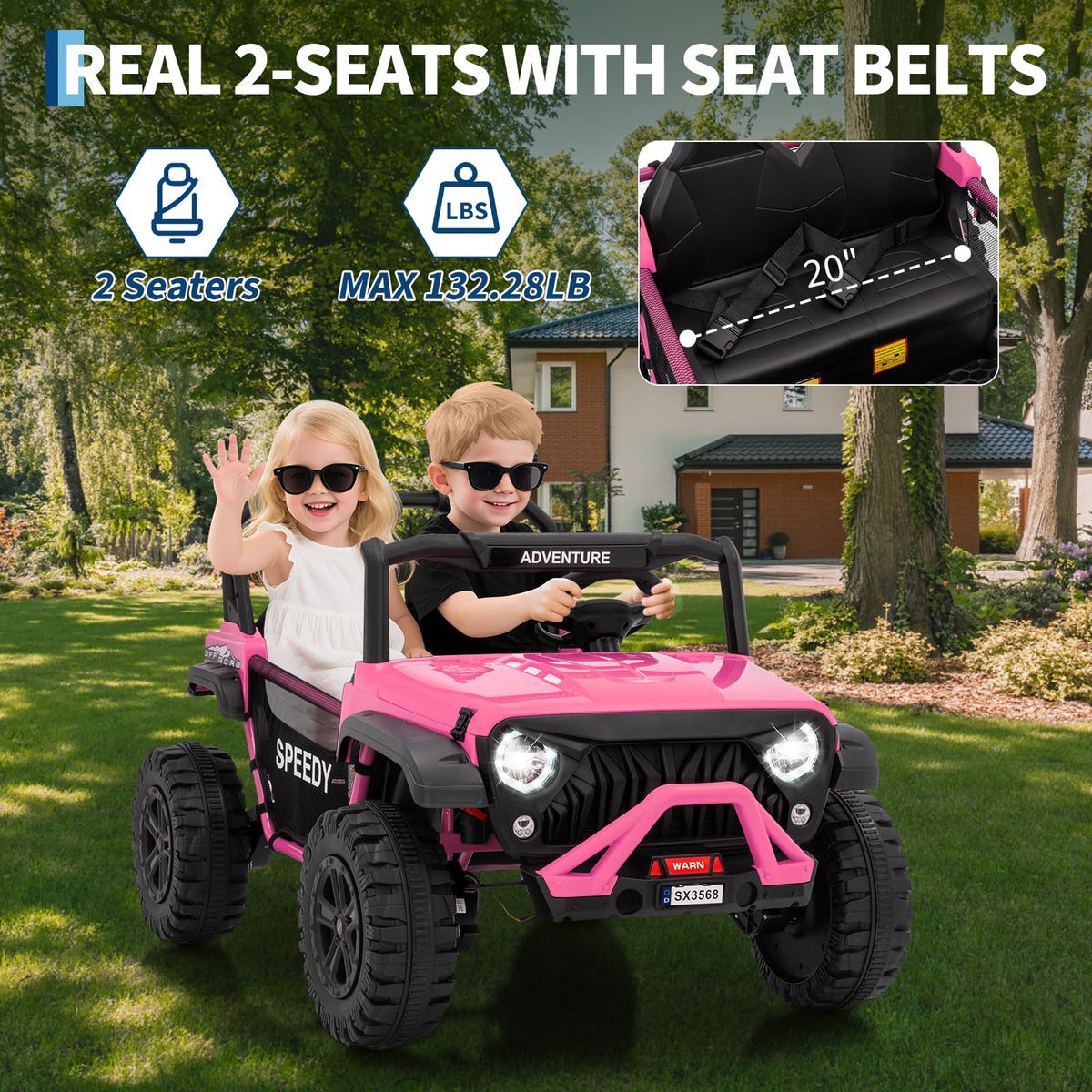 24V 4WD 2 Seater Ride on Car with Remote Control, Pink K443672