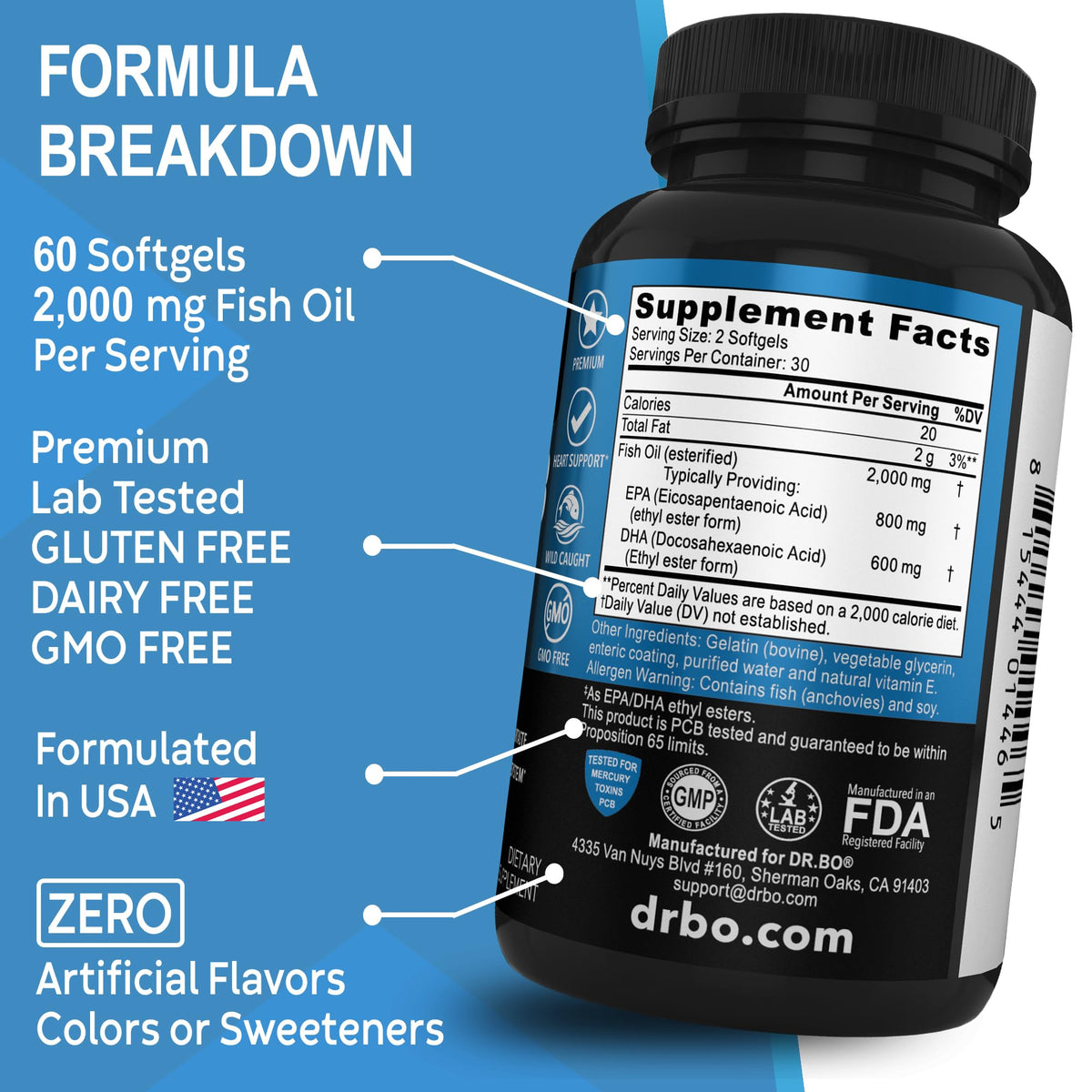 Omega 3 Fish Oil 2000mg EPA DHA 60 Softgels D963138