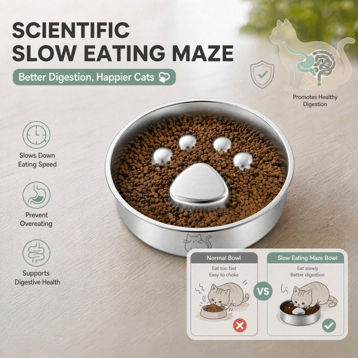 Stainless Steel Slow Feeder Cat Bowl E877831