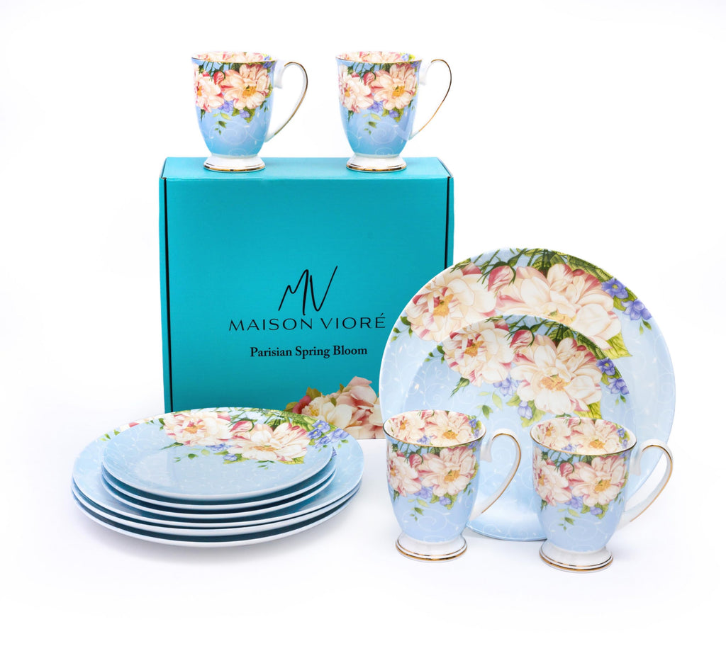 Blue Ceramic Porcelain 12 Pc Plates and Mugs Set B76285