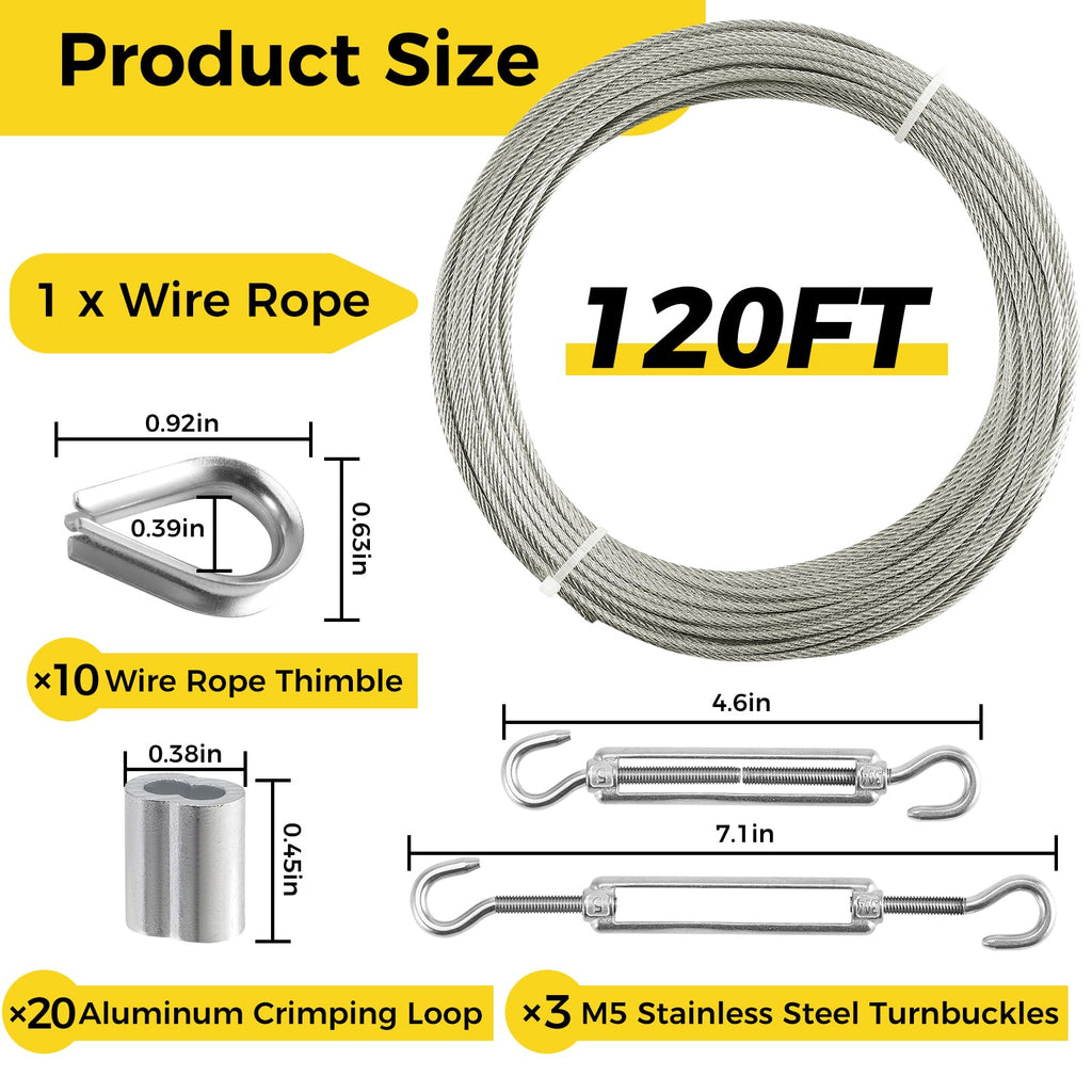 1/8 Inch 120FT Stainless Steel Wire Rope J69318