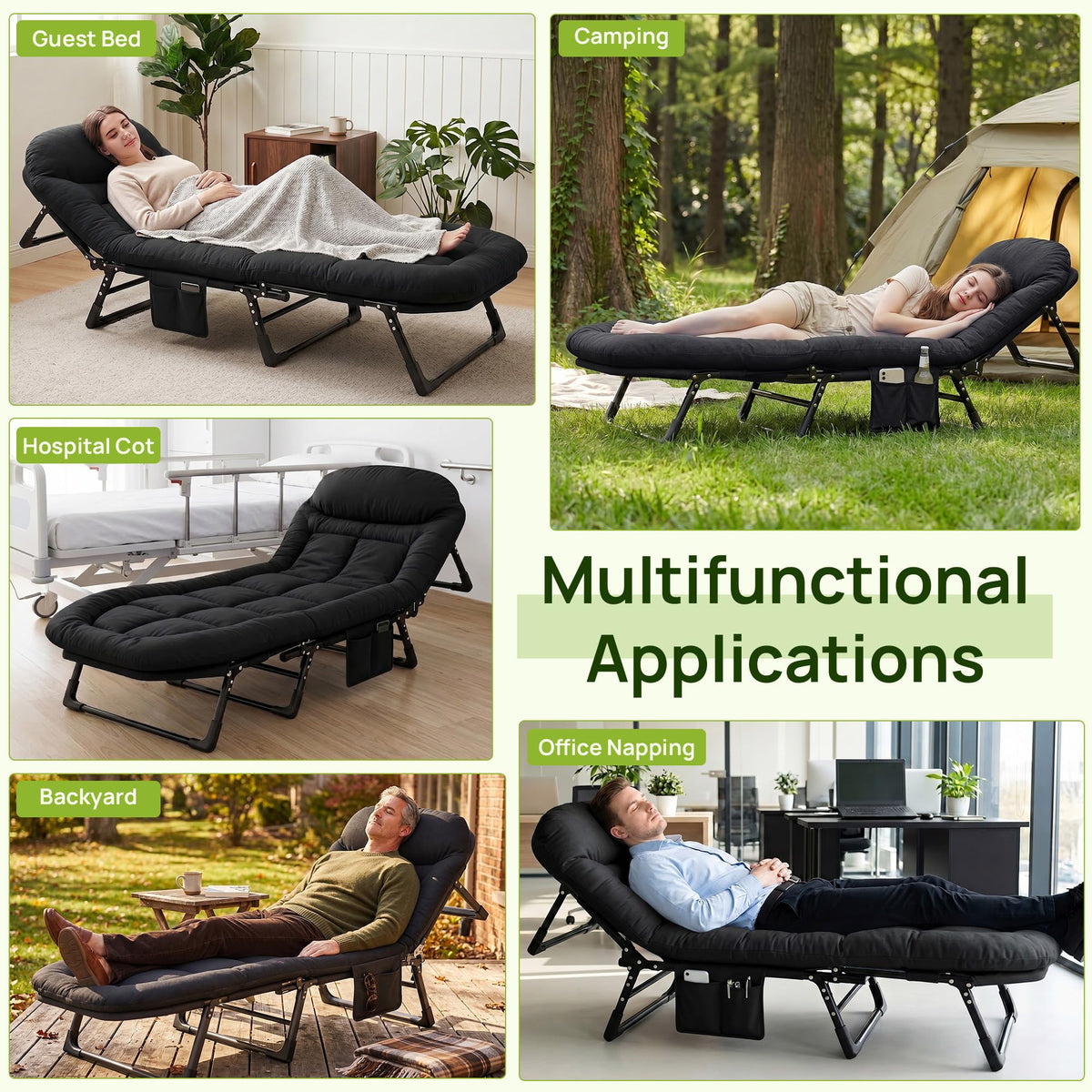 Black Camping Cot with Mattress W945