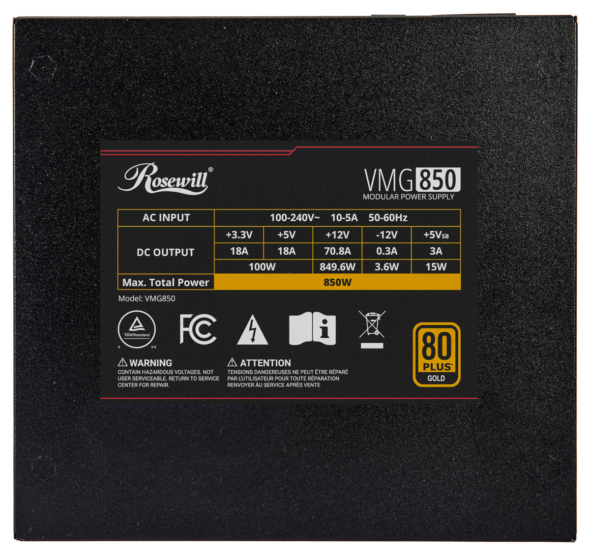 850W 80+ Gold Full Modular ATX 3.0 Power Supply F84824