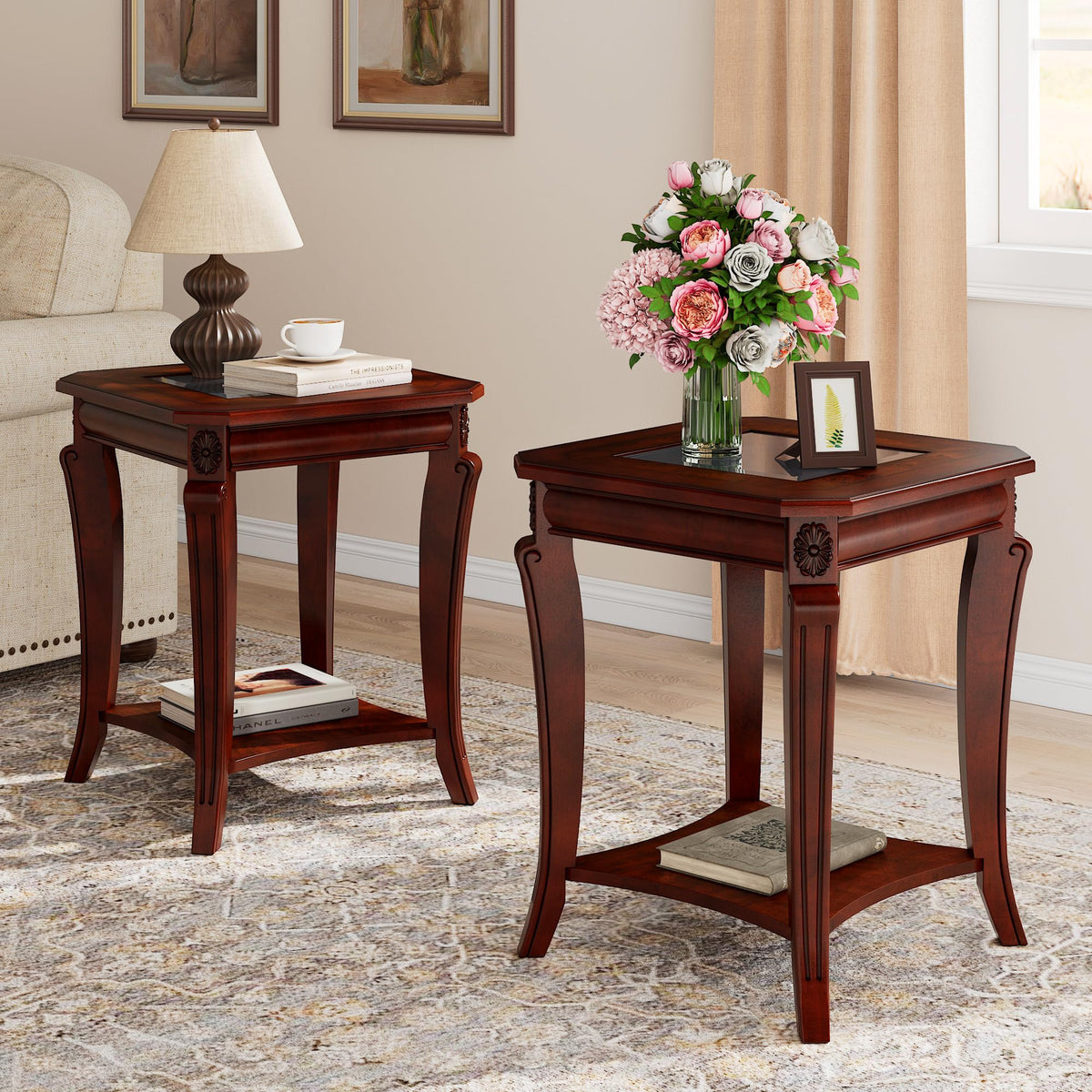 Set of 2 Solid Wood End Table D460